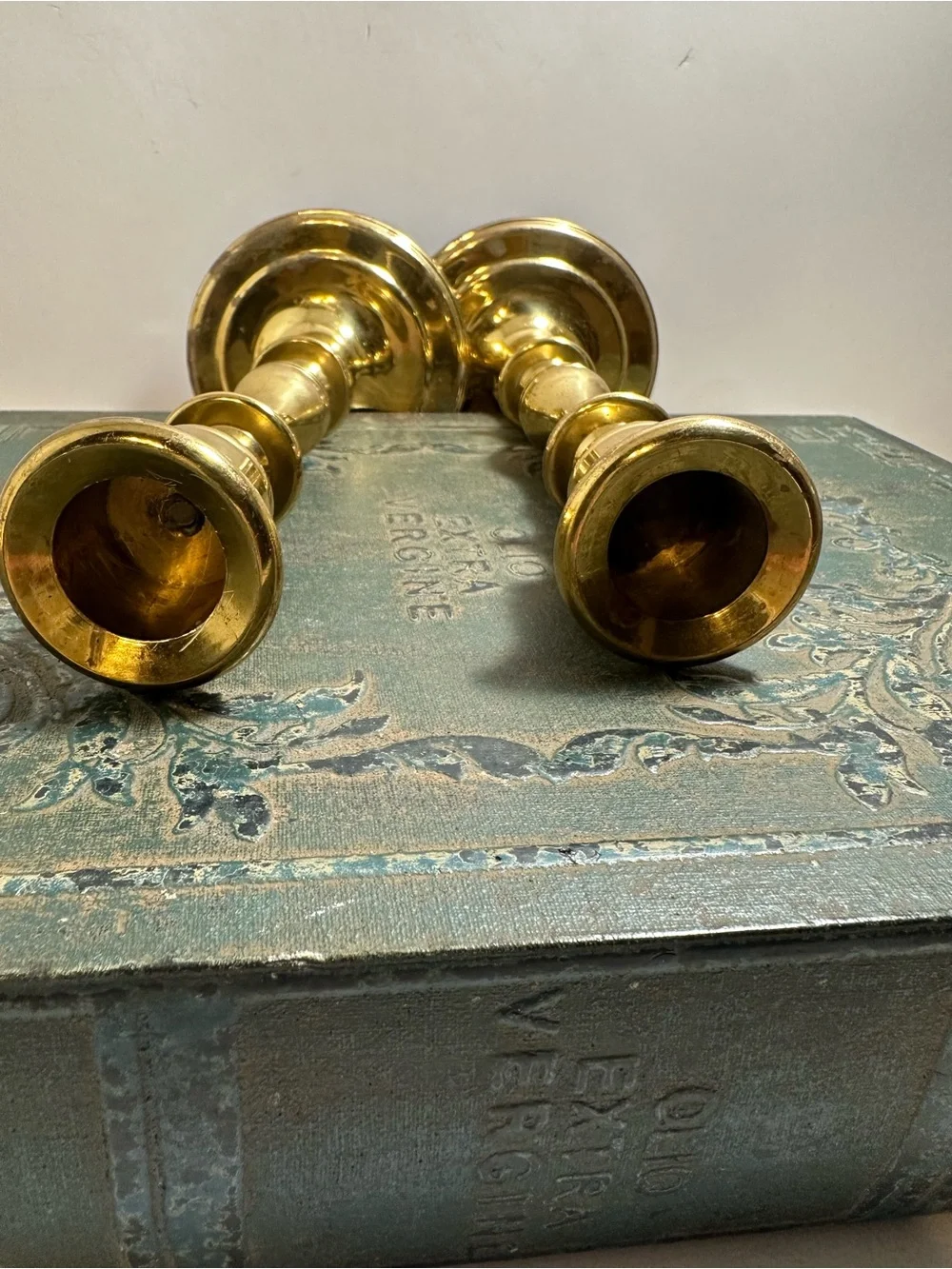 Brass Candlestick Pair - Shiny Gold Home Accent